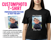 Personalised Photo T shirt Front & Back Print, Any Picture Image Personalised Text T-shirt, Custom Design Shirt Birthday Hen Party Tee Top